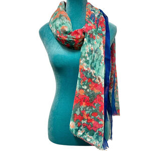 Talbots Floral Oblong Scarf Pink Coral Blue Green, NWT
